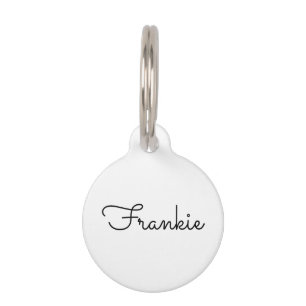 Cute modern cursive script name custom white pet tag