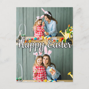 Cute Modern Custom 2-photo Family Easter Postcard