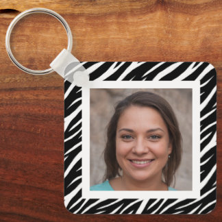 Cute Modern Custom Name Photo Black White Zebra Key Ring