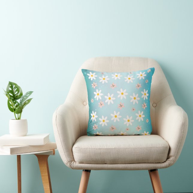 Cute Modern Daisy lily flower Rustic seamless  Cushion (Chair)