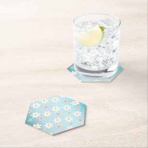 Cute Modern Daisy lily flower Rustic seamless  Paper Coaster