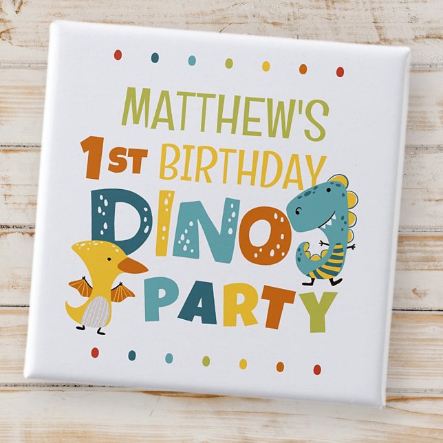 Cute Modern Dino Dinosaur Kid's Birthday Party 15 Cm Square Badge (Creator Uploaded)