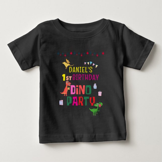 Cute Modern Dino Dinosaur Kid's Birthday Party Baby T-Shirt (Front)