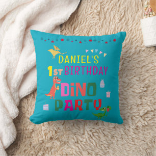 Cute Modern Dino Dinosaur Kid's Birthday Party Cushion
