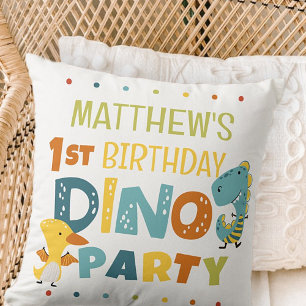 Cute Modern Dino Dinosaur Kid's Birthday Party Cushion