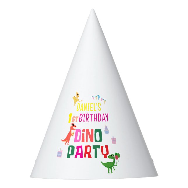 Cute Modern Dino Dinosaur Kid's Birthday Party Hat (Front)