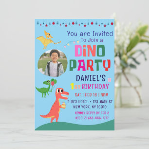 Cute Modern Dino Dinosaur Kid's Birthday Party Invitation