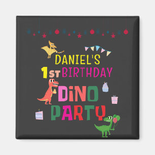 Cute Modern Dino Dinosaur Kid's Birthday Party Magnet