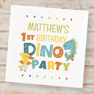 Cute Modern Dino Dinosaur Kid's Birthday Party Napkin