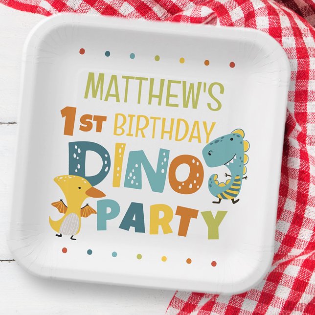 Cute Modern Dino Dinosaur Kid's Birthday Party Paper Plate (Creator Uploaded)