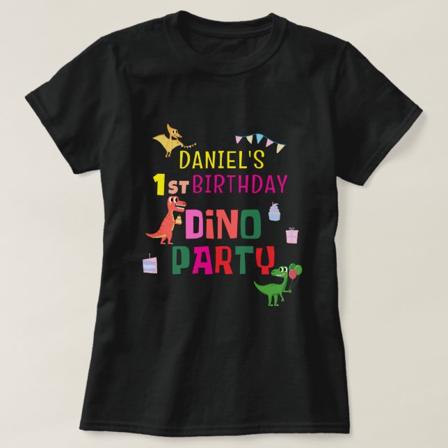 Cute Modern Dino Dinosaur Kid's Birthday Party T-Shirt (Design Front)