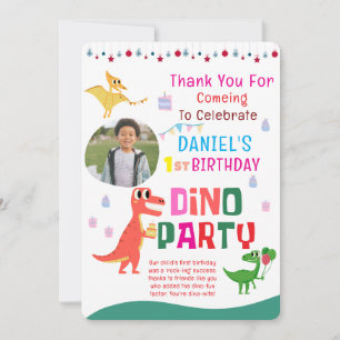 Cute Modern Dino Dinosaur Kid's Birthday Party Thank You Card