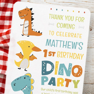 Cute Modern Dino Dinosaur Kid's Birthday Party Thank You Card