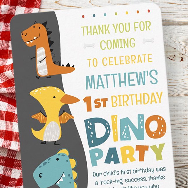 Cute Modern Dino Dinosaur Kid's Birthday Party Thank You Card (Creator Uploaded)