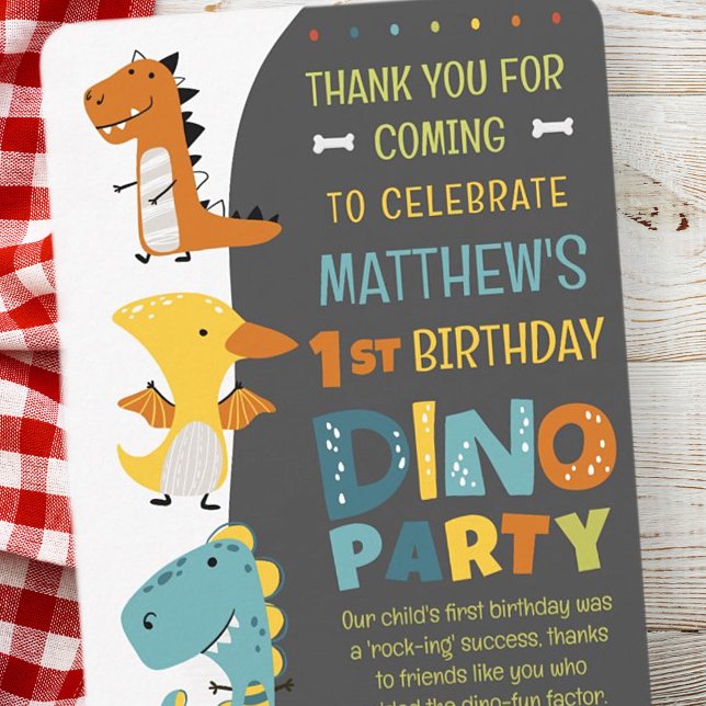 Cute Modern Dino Dinosaur Kid's Birthday Party Thank You Card (Creator Uploaded)