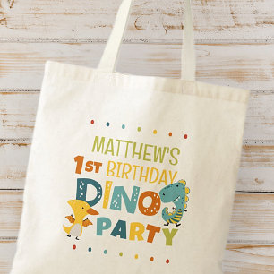 Cute Modern Dino Dinosaur Kid's Birthday Party Tote Bag