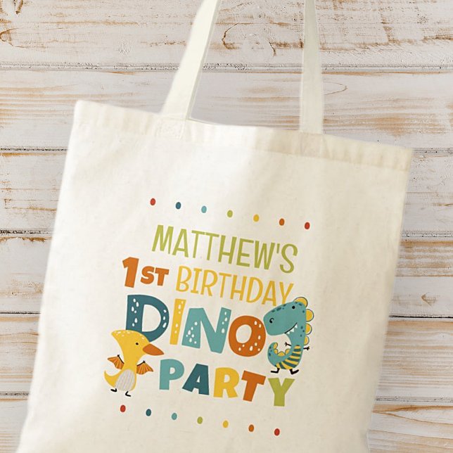 Cute Modern Dino Dinosaur Kid's Birthday Party Tote Bag (Creator Uploaded)