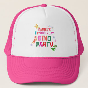 Cute Modern Dino Dinosaur Kid's Birthday Party Trucker Hat