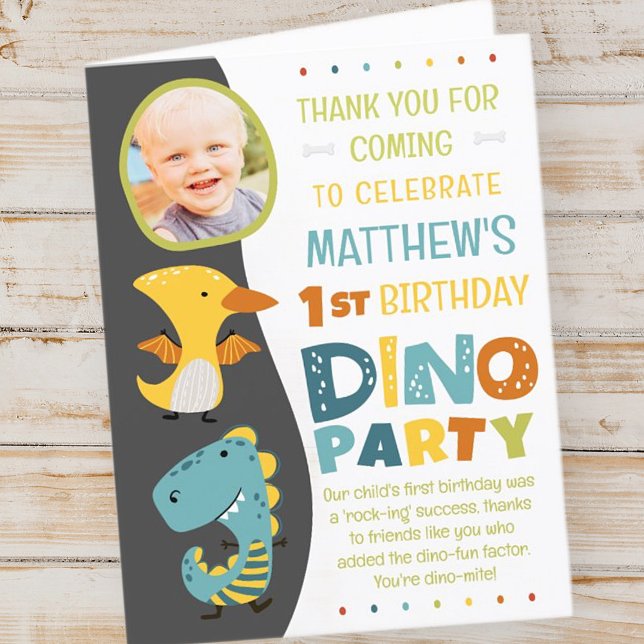 Cute Modern Dinosaur Kid's Photo Birthday Party Thank You Card (Creator Uploaded)