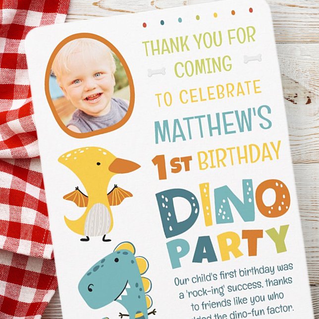 Cute Modern Dinosaur Kid's Photo Birthday Party Thank You Card (Creator Uploaded)