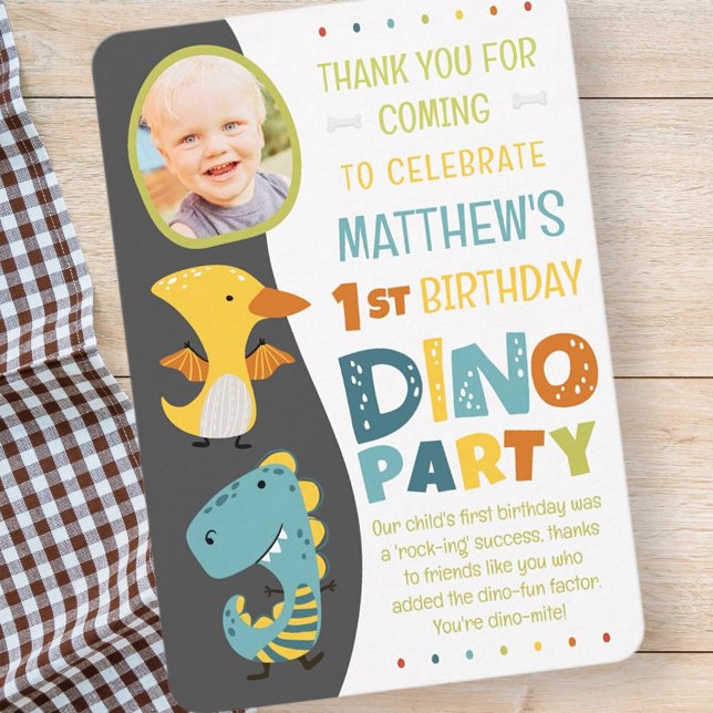 Cute Modern Dinosaur Kid's Photo Birthday Party Thank You Card (Creator Uploaded)