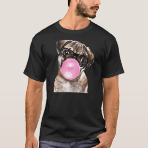 Cute Modern Dog With Glasses And A Pink Bubble Gum T-Shirt
