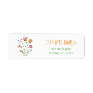 Cute Modern Doodle Watercolor Flowers Return Address Label