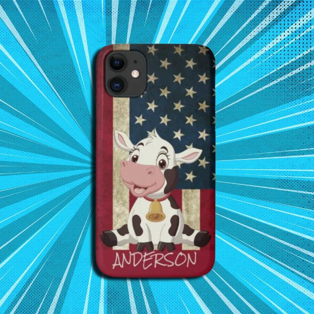 Cute Modern Elegant American Personalised Case-Mate iPhone Case (Personalized American Cow Case-Mate iPhone Case)