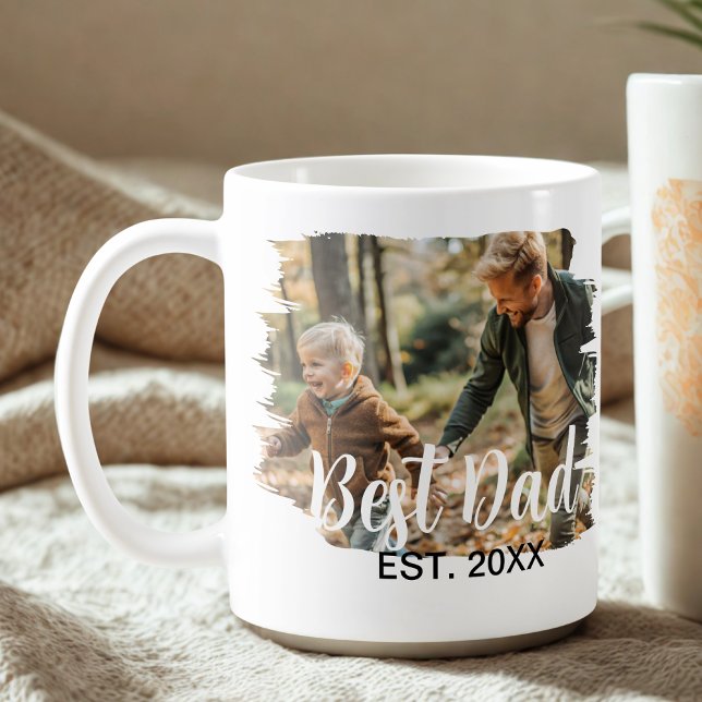 Cute Modern Elegant Dad Personalised 2 Photo Coffee Mug (Creator Uploaded)