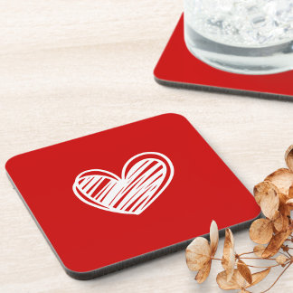 Cute Modern Elegant White And Red Trendy Hearts Coaster