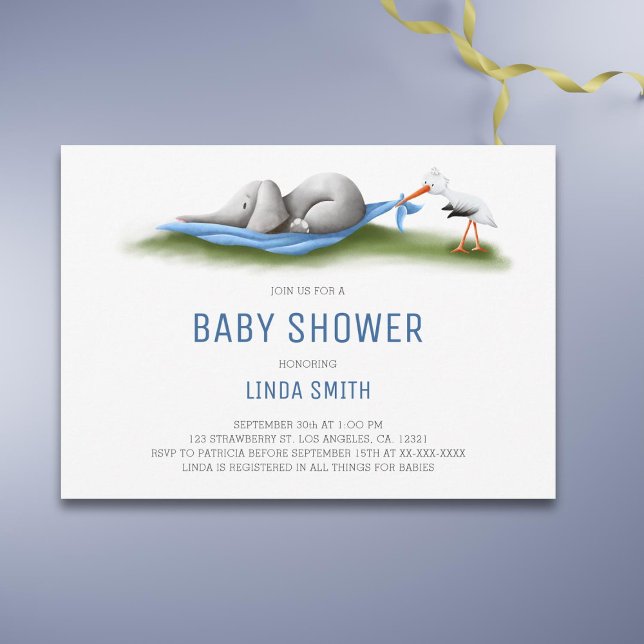 Cute Modern Elephant Baby Boy Shower Invitation (Creator Uploaded)