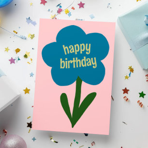 Cute Modern Flower Blue and Pink Happy Birthday Card