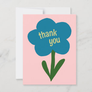 Cute Modern Flower Blue and Pink Thank You Postcard