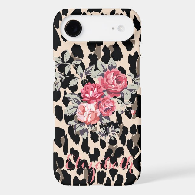 Cute  Modern Flowers On Leopard Print-Personalised Case-Mate iPhone Case (Back)