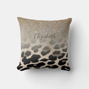 Cute Modern Flowers On Leopard Print-Personalised Cushion