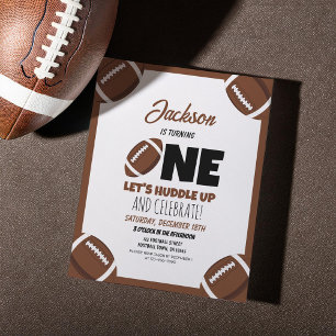 Cute Modern Football Budget 1st Birthday Invite