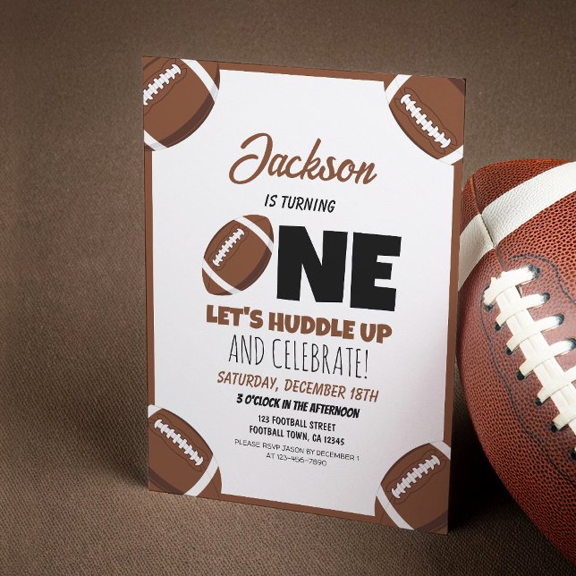 Cute Modern Football Sports Kids 1st Birthday Invitation (Creator Uploaded)