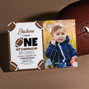 Cute Modern Football Sports Photo 1st Birthday Invitation