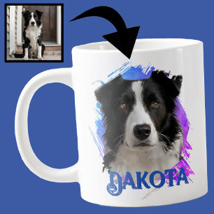 Cute Modern & Fun Blue Border Collie Dog Photo Large Coffee Mug