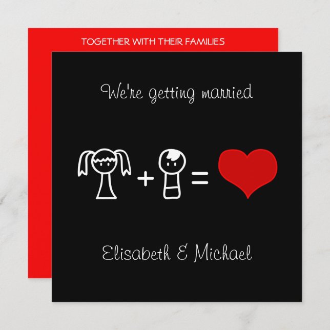 Cute modern fun doodle bride groom black wedding invitation (Front/Back)