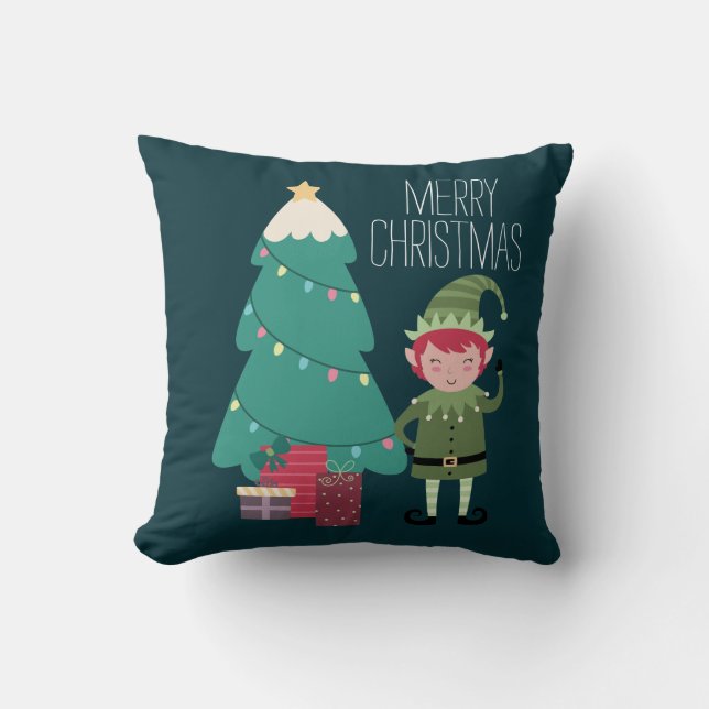 Cute Modern Funny Modern Christmas Elf Tree Gift Cushion (Front)
