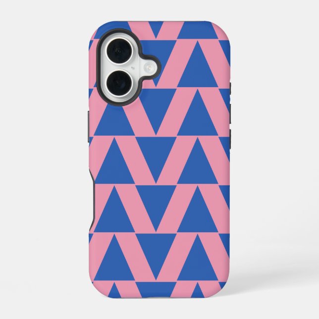 Cute Modern Geometric Pattern Pink Cobalt Blue iPhone 16 Case (Back)