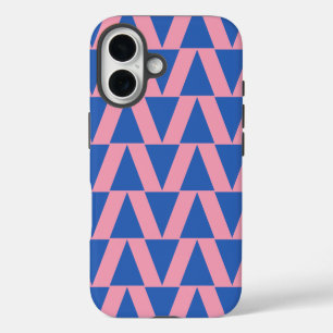 Cute Modern Geometric Pattern Pink Cobalt Blue iPhone 16 Case