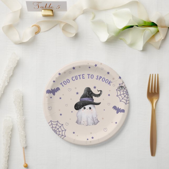 Cute Modern Ghost Halloween Birthday Party Cream Paper Plate (Wedding)