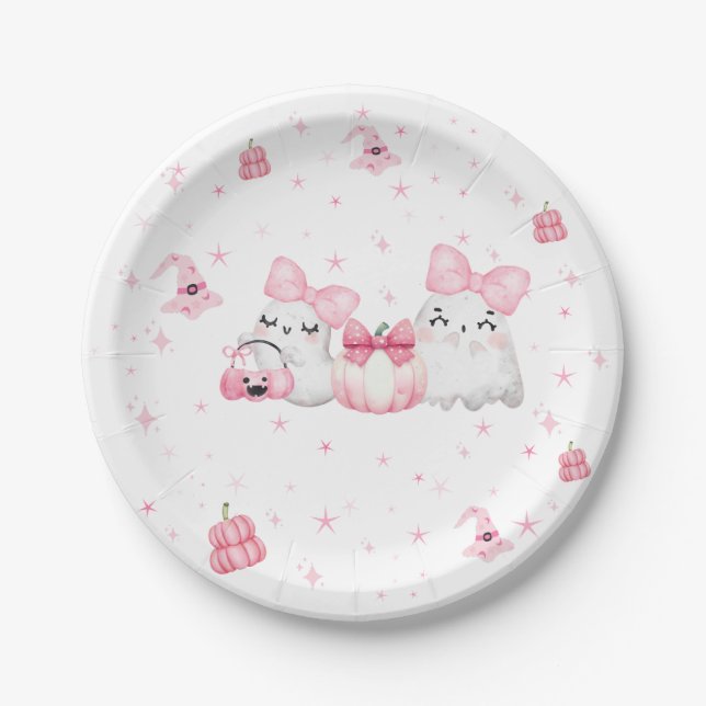 Cute Modern Ghost Halloween Birthday Party Paper Plate (Front)