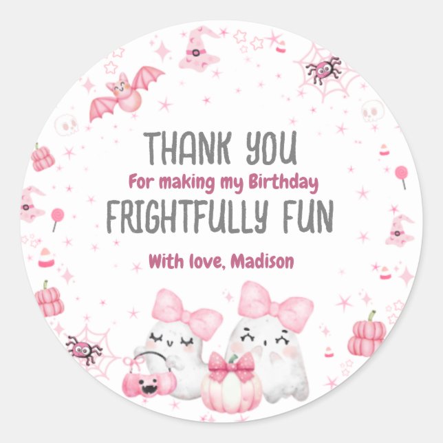 Cute Modern Ghost Halloween Birthday Party Pink Classic Round Sticker (Front)