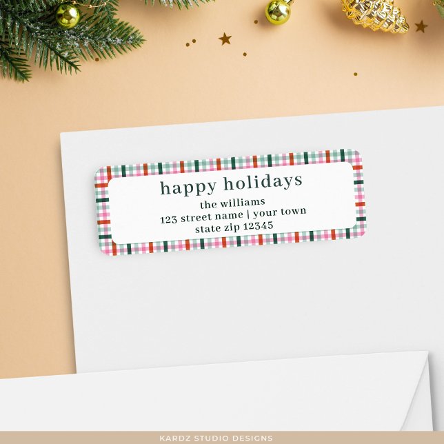 Cute Modern Gingham Holiday Return Address Label (Creator Uploaded)