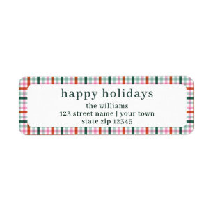 Cute Modern Gingham Holiday Return Address Return Address Label