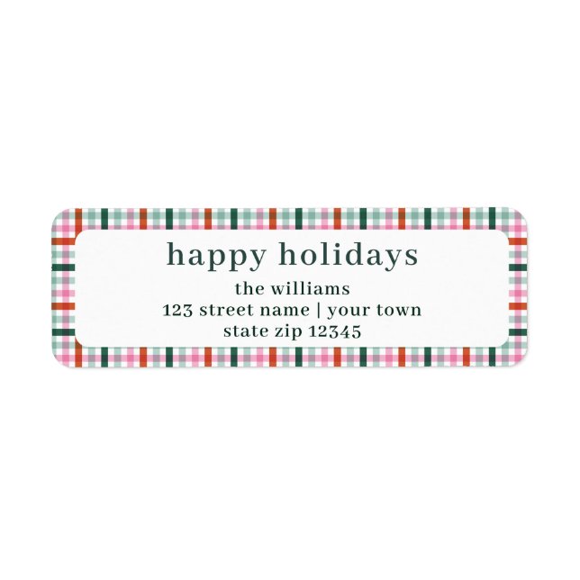 Cute Modern Gingham Holiday Return Address Return Address Label (Front)