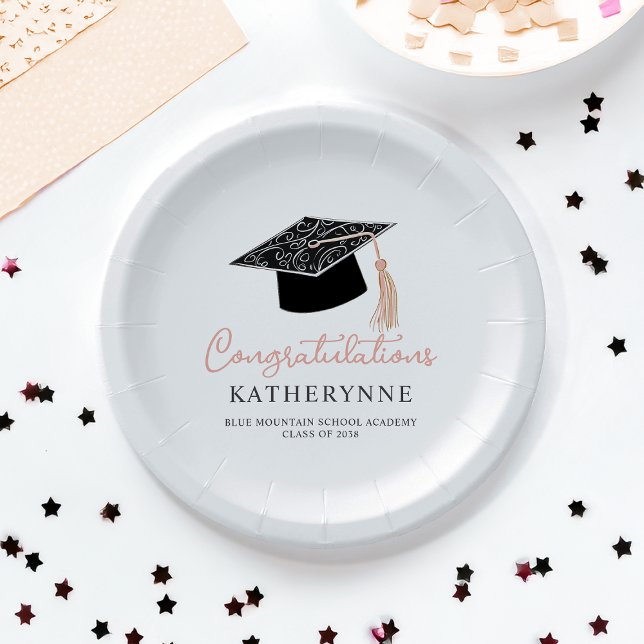Cute Modern Girly Graduation Party Paper Plate (Cute Modern Girly Graduation Party Paper Plates)